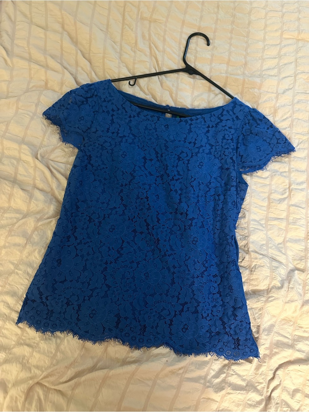 C.Wonder Royal Blue Lace Short Sleeve Blouse Size 8